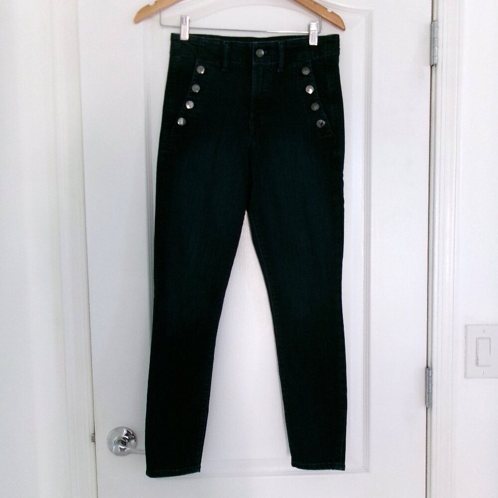 GAP Sailor Button High Rise Dark Wash True Skinny Jeans 6 28 Like New Ankle